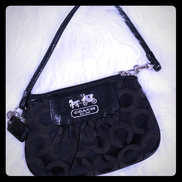 Coach Handbags - Coach black mini wristlet C pattern.